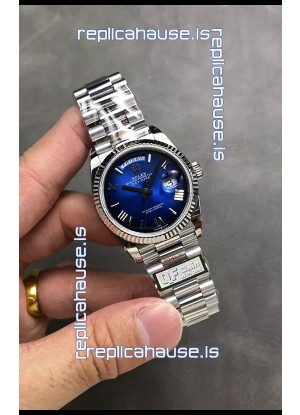 Rolex Day Date Super Clone Stainless Steel Blue Dial Large Roman Numerals Watch 36MM - 1:1 Mirror Quality