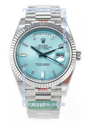 Rolex Day Date 904L Stainless Steel Tiffany Blue Diamonds Dial Watch 40MM - 1:1 Mirror Quality