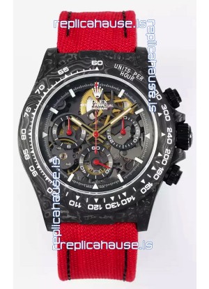 Rolex Daytona Super Clone DiW Skeleton Carbon Edition Watch - Forged Carbon Casing Red Strap 1:1 Mirror Replica