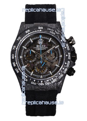 Rolex Daytona DiW Skeleton Carbon Edition Watch - Forged Carbon Casing Black Strap 1:1 Mirror Replica