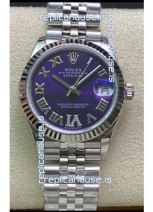 Rolex Datejust 31MM ETA-2671 Movement Swiss Replica in 904L Steel Purple Dial 