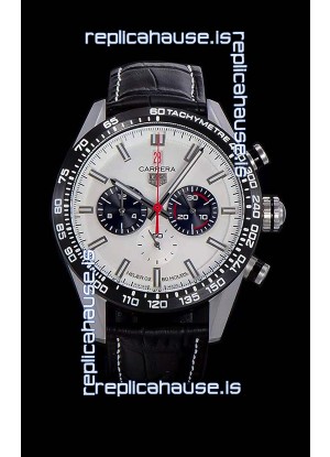 Tag Heuer Carrera Swiss Quartz Movement Replica Watch in White Dial - Black Leather Strap