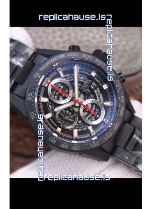 Tag Heuer Carrera Heuer 01 Swiss Replica Watch in PVD Casing - Black Skeleton Dial