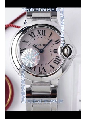 Ballon De Cartier Swiss Quartz 1:1 Mirror Quality 28MM in Steel Casing White Pearl Dial 