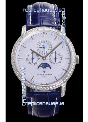 Vacheron Constantin Patrimony Perpetual Calendar Ultra-Thin White Gold Light Blue Dial Swiss Replica