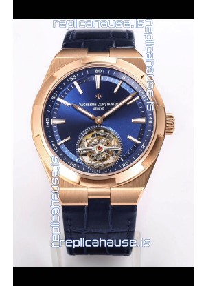 Vacheron Constantin Overseas Tourbillon Rose Gold in Blue Dial Leather Strap 1:1 Mirror Replica