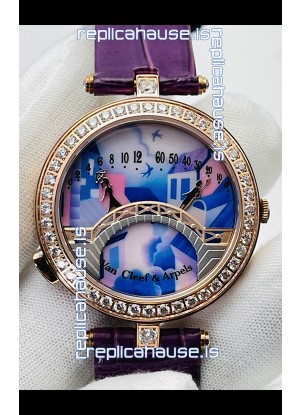 Van Cleef & Arpels Lady Arpels Pont des Amoureux in Rose Gold Purple Strap
