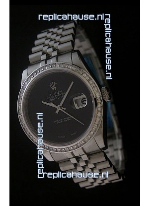 Rolex Datejust Swiss Replica Watch in Full Black Dial