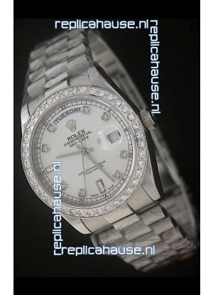 Rolex Day Date Just swiss Replica Watch in Full Diamond Bezel