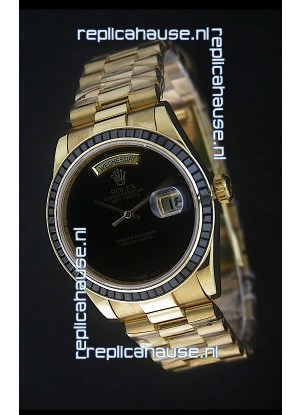 Rolex Day Date Just swiss Replica Yellow Gold Watch in Black Dial
