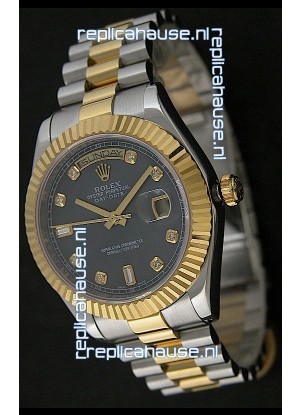 Rolex Day Date Just swiss Replica Two Tone Gold Watch in Mop Grey Dial