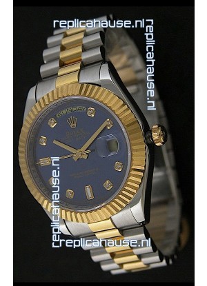 Rolex Day Date Just swiss Replica Two Tone Gold Watch in Light Blue Dial 