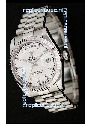 Rolex Day Date Just swiss Replica Silver White Watch 