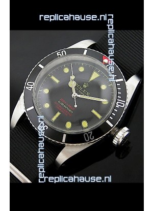 Rolex Submariner Swiss Replica Watch in Domed Crystal Black Nylon Strap
