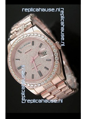 Rolex Day Date Swiss Automatic Rose Gold Watch in Ruby Stick Markers