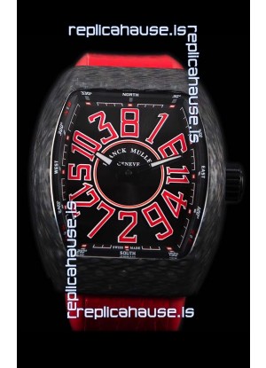 Franck Muller Vanguard Carbon Casing Red Indexes Swiss Watch