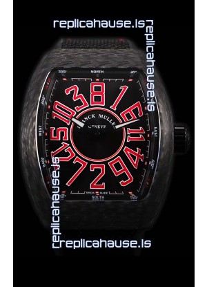 Franck Muller Vanguard Carbon Casing Red Indexes Swiss Watch
