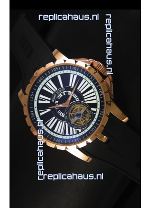 Roger Dubuis Excalibur Tourbillon Watch - Rose Gold Plating Black Dial