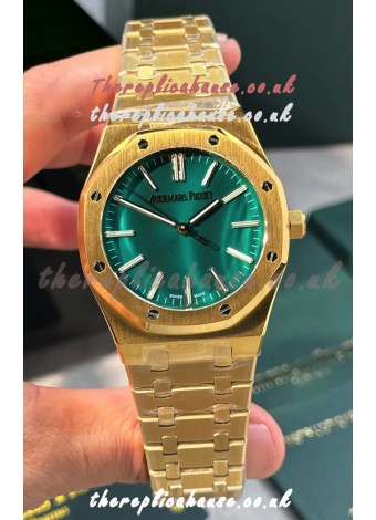 Royal Oak 15513BA Malachite Dial Yellow Gold Super Clone Watch 