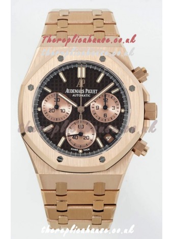 Royal Oak Chrono 26240 Rose Gold Strap in Brown Dial Super Clone Watch 