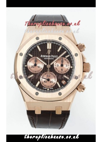 Royal Oak Chrono 26240 Rose Gold Brown Dial Leather Strap Super Clone Watch 
