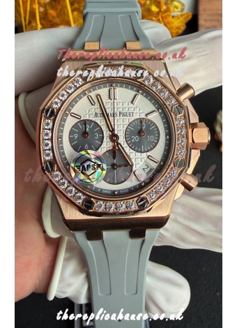 Royal Oak Chrono 26231 Rose Gold Casing Rubber Strap Super Clone Watch 