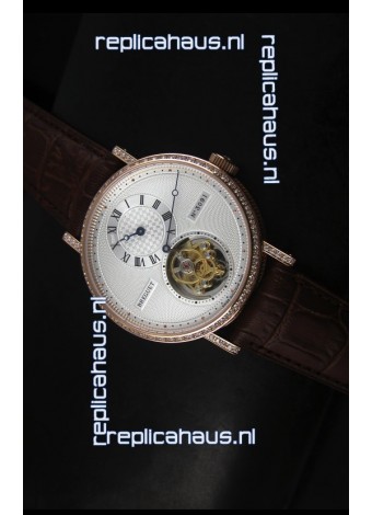 Breguet Classique Tourbillon Swiss Replica Watch in Rose Gold with Diamonds Bezel
