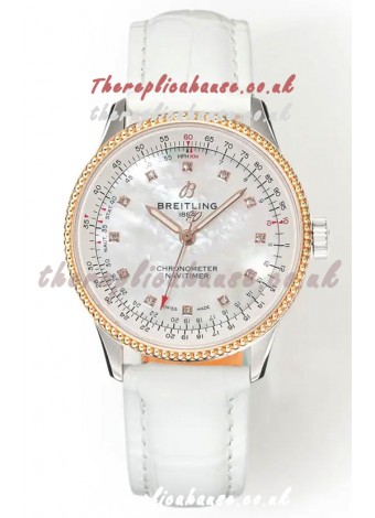 Navitimer Automatic 36 Rose Gold White Strap Super Clone Watch 