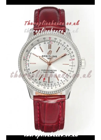 Navitimer Automatic 36 Steel Dial Red Strap Super Clone Watch 