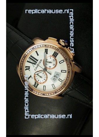 Calibre De Cartier Chronograph Japanese Replica Watch in Pink Gold