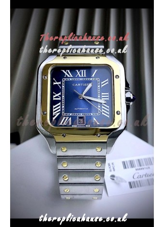 Cartier Santos De Cartier 904L Steel Blue Dial Two Tone Swiss Replica Watch 