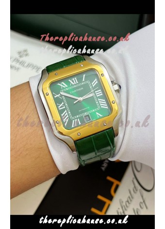 Cartier Santos De Cartier Green Dial Two Tone Swiss Replica Watch 