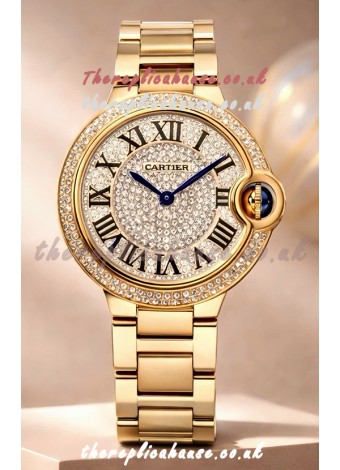 Ballon De Cartier Swiss Quartz 33MM Rose Gold Diamonds Super Clone Watch 