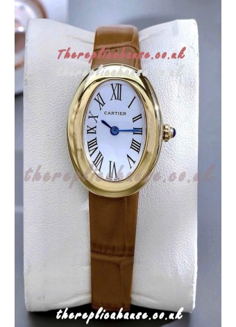 Cartier Baignoire Yellow Gold 23MM Super Clone Watch Brown Strap