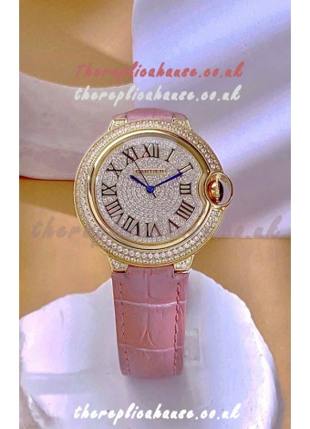 Ballon De Cartier Swiss Quartz 36MM Rose Gold Diamonds Super Clone Watch 