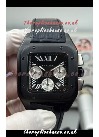 Cartier Santos 100 DLC Coating Black Dial 44MM Swiss Replica Watch 