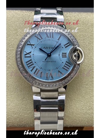 Ballon De Cartier Automatic Ice Blue Diamonds 36MM Dial Super Clone Watch 