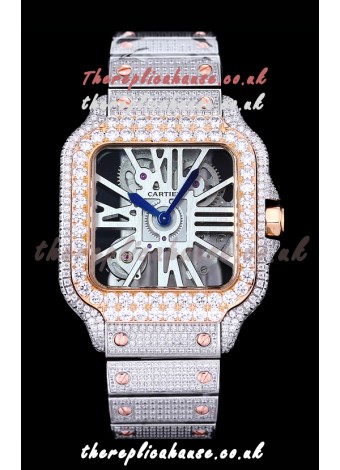 Cartier "Santos De Cartier" Skeleton moissanite Paved Super Clone Watch 