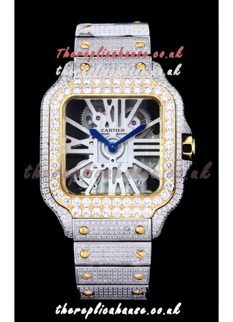 Cartier "Santos De Cartier" Skeleton moissanite Paved Super Clone Watch 