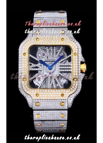 Cartier "Santos De Cartier" Skeleton moissanite Paved Super Clone Watch 