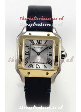 Cartier Santos Swiss Quartz 27MM Two Tone Leather Strap Super Clone Watch