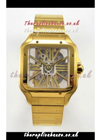 Cartier Santos Yellow Gold Skeleton Dial Super Clone Watch 