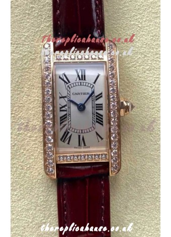 Cartier Tank Americaine Swiss Quartz 19mm Rose Gold Swiss Replica Watch 