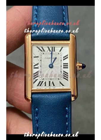 Cartier Tank Louis 22MM Swiss Quartz Gold Casing Blue Strap Watch 