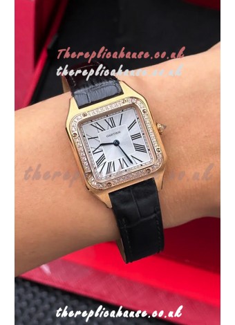 Cartier Santos Dumont in Rose Gold Casing Diamonds 27MM Super Clone Watch 