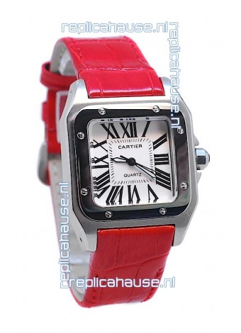 Cartier Santos 100 Japanese Ladies Replica Watch in Red Strap