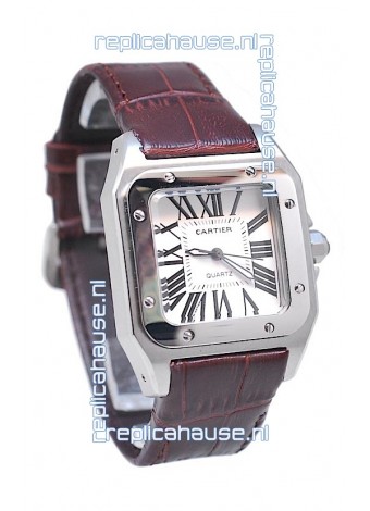 Cartier Santos 100 Japanese Ladies Replica Watch in Brown Strap