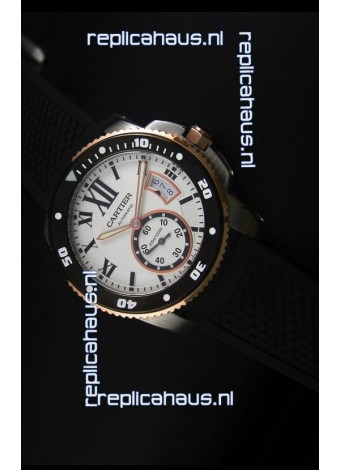 Calibre De Cartier Watch 42MM White Dial Two Tone Case - 1:1 Mirror Replica Watch