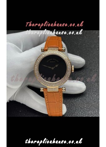 Franck Muller Double Mystery Swiss Quartz Watch in Gold Diamonds Casing