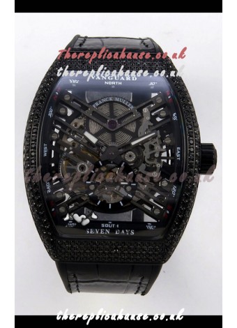 Franck Muller V45 Tourbillon Skeleton DLC Diamonds Super Clone Watch 